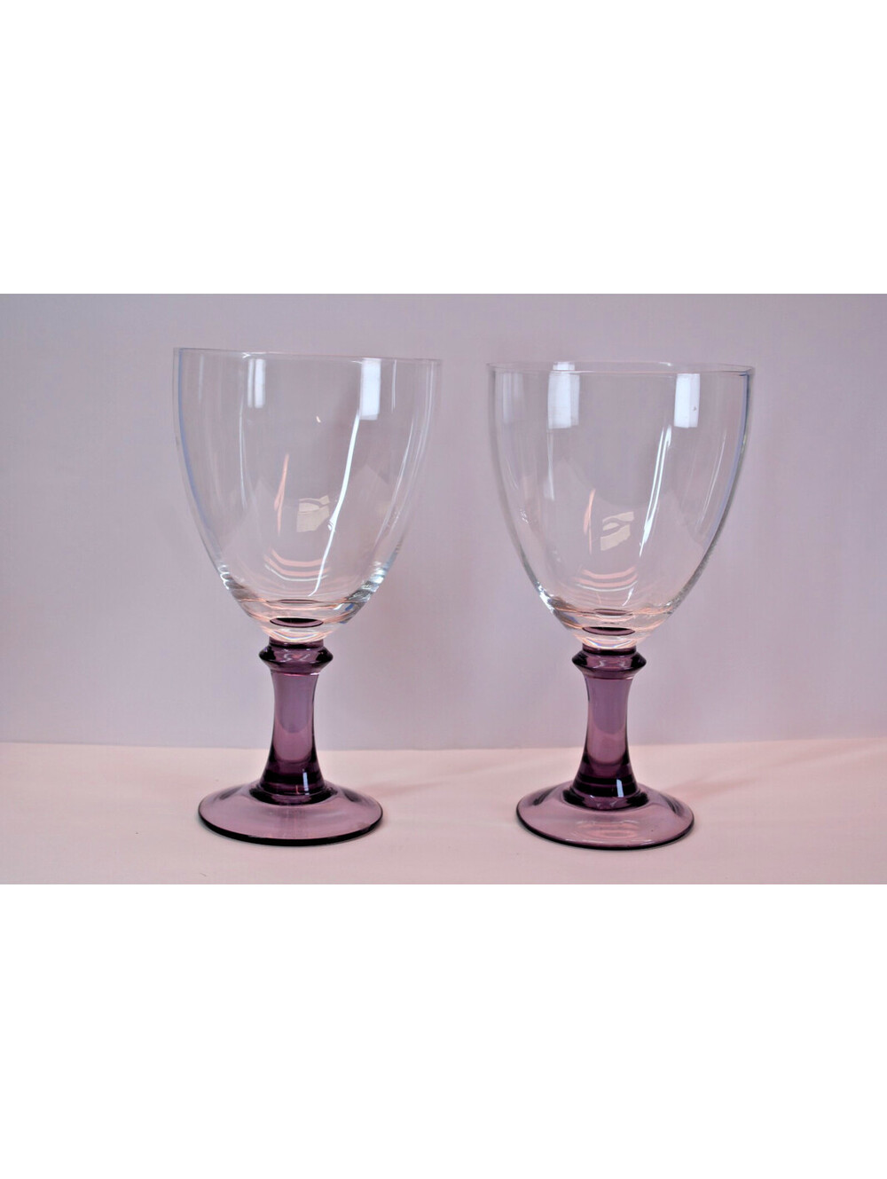 Artland Venture Handblown Plum Water Glasses Clear Bowl Purple Stem 9" x2